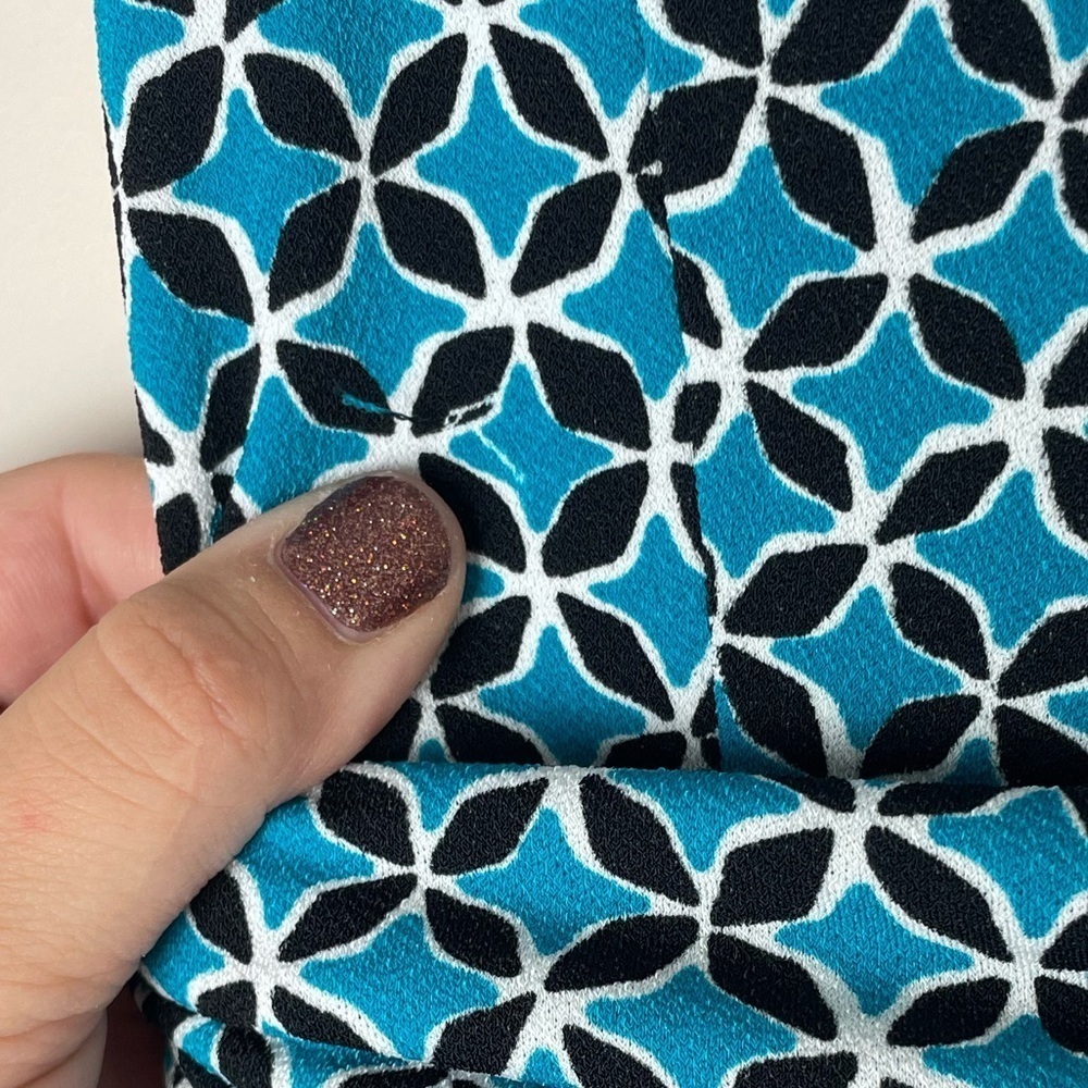Ann Taylor Black Label Dress Geometric Print Faux Wrap Sz 8 Sleeveless Teal - Picture 8 of 10